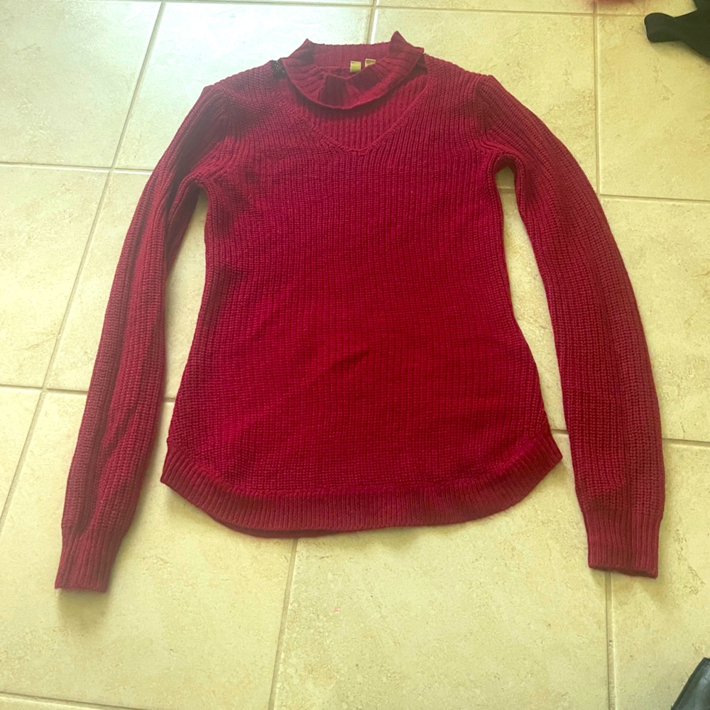 TC Red Open Front sweater Blouse Top Size XS